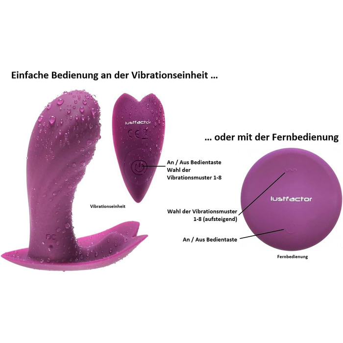 Вібратор-метелик Lustfactor для жінок з силікону | Бездротовий, з пультом керування | Для вагінальної та кліторальної стимуляції | Зарядний, USB | Інтимні іграшки для дорослих