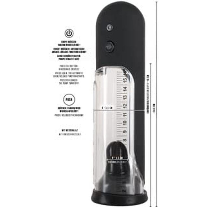 Автоматичний пеніс-насос Rebel - автоматичний пристрій для ерекції, регульований вакуумний тиск, функція зливу, шкала вимірювання, прозорий/чорний колір