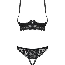 Сексуальний комплект спідньої білизни Obsessive: мереживний бюстгальтер без бретелів та стринги, чорний, S-M