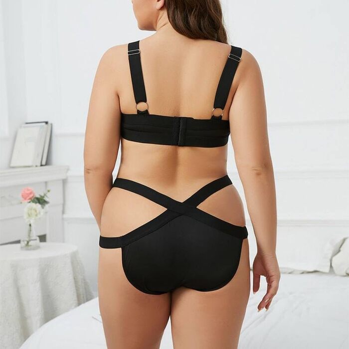 Сексуальна спідня білизна для жінок – модний двочастинний комплект з бюстгальтером великих розмірів, однотонний, з регульованими бретелями, елегантний, двошаровий, перехресний G-String бікіні-сет чорний XXL