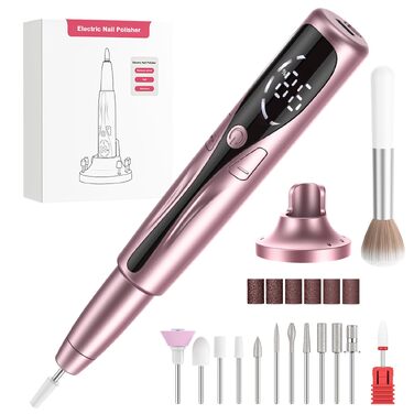 Електричний манікюрний набір PKBD 12 в 1 з док-станцією, бездротовий апарат для манікюру та педикюру 20 000 об/хв для гель-нігтів, акрилу та видалення мозолів, рожевий