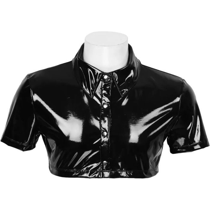 Чоловіча сорочка з лакованої шкіри Wetlook AIEOE, чорна, XXL