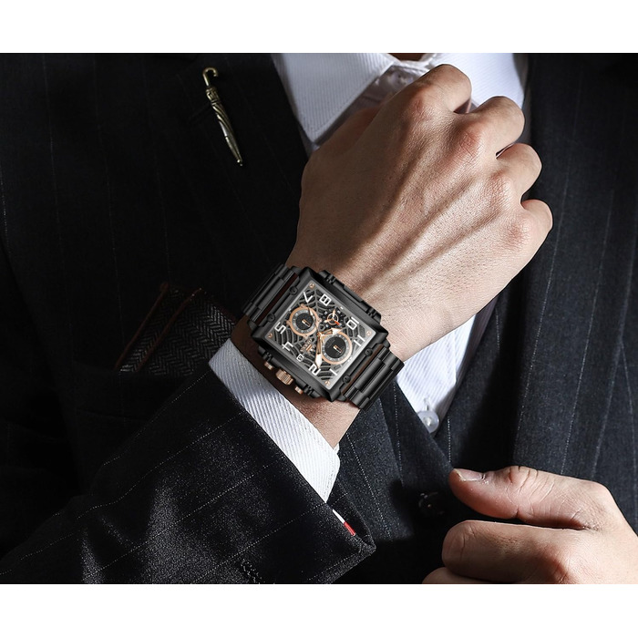 Чоловічий наручний годинник OLEVS Chronograph з шкіряним ремінцем, японський кварцовий механізм, водонепроникний, класичний елегантний стиль (модель 2958, чорний)