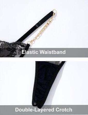 FEOYA Комплект бюстгальтера та трусиків push-up з мереживом та вишивкою, чорний, XL