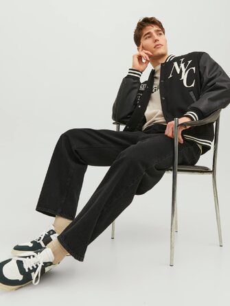 Чоловічі широкі джинси Jack & Jones JJIALEX Baggy Fit, чорний денім, 30W / 32L