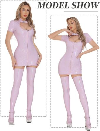 Боді з PU шкіри Happy Cherry Daen - сексуальний блискучий латексний бодікон, мокрий ефект (світло-фіолетовий, S)