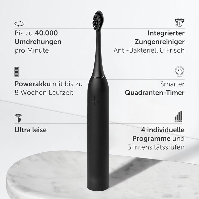 Електрична зубна щітка WonderSmile Schallzahnbürste Pro Ultimate Black: 4 програми, захист IPX8, зарядна станція та смарт-насадка
