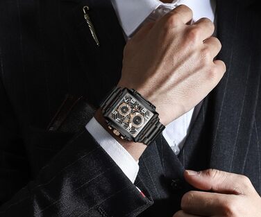 Чоловічий наручний годинник OLEVS Chronograph з шкіряним ремінцем, японський кварцовий механізм, водонепроникний, класичний елегантний стиль (модель 2958, чорний)