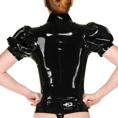 Жіноча футболка з натурального латексу, чорна, з рукавами-пуфами, на блискавку, ручної роботи, для косплею та костюмів