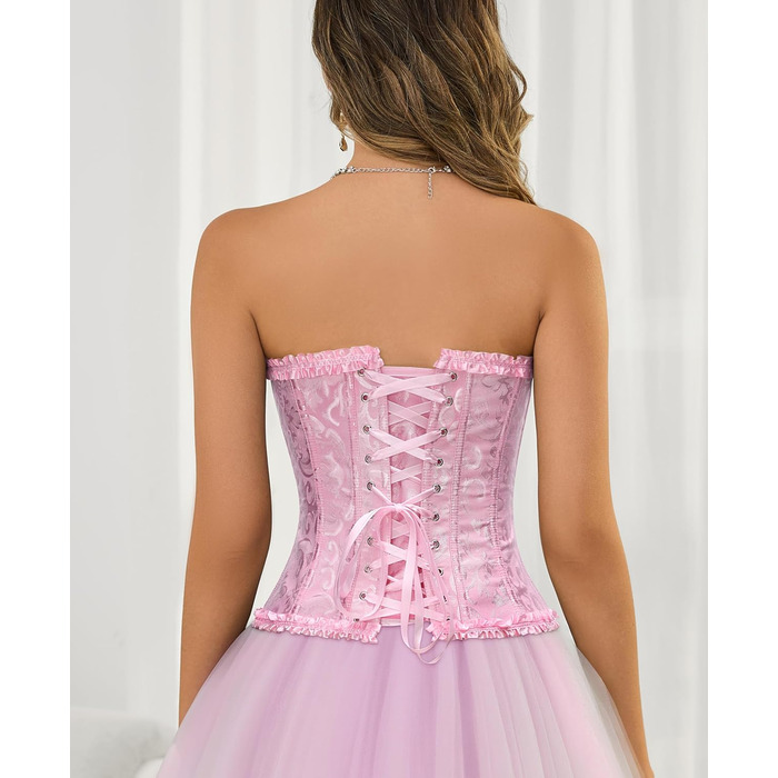 Корсет-бра XZQTIVE для жінок, готичний корсет з мереживом, рожевий (S)