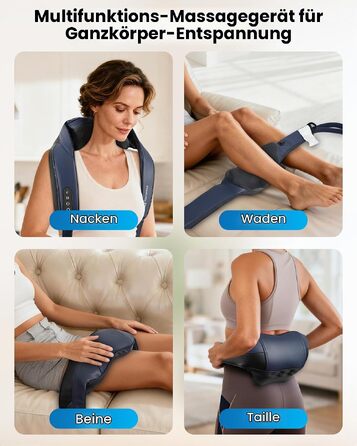 Масажер для шиї та плечей COMFIER 2026 з 4D Shiatsu, бездротовий глибокий масажер з графенним підігрівом для спини, темно-синій
