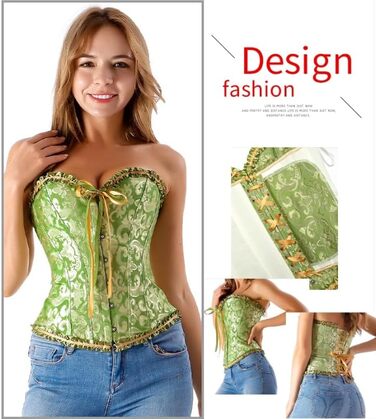 Корсет-топ для повних грудей, корсет, готичний бюстгальтер, мереживне топ, бурлеск костюм, бодішейпер (зелений, L)