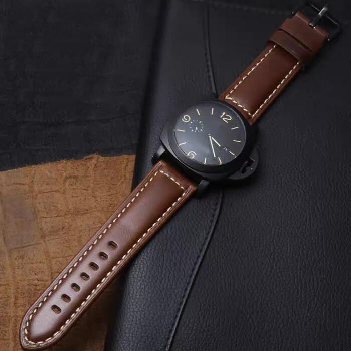 Шкіряний ремінець для годинника Panerai Luminor 44 мм, Vintage Military, 26мм/22мм, коричневий зі сріблястою пряжкою