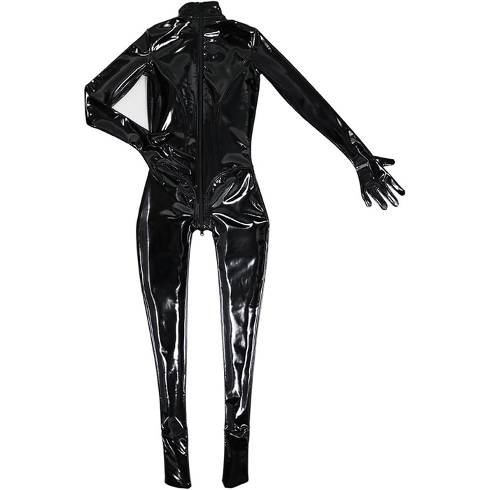 Чорний латексний комбінезон для жінок - сексуальний, обтислий, на блискавці, для вечірок, клубів, ролей, сцени