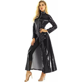 Жіночий тренч з ПВХ шкіри, довгий лаковий плащ, 5XL, чорний