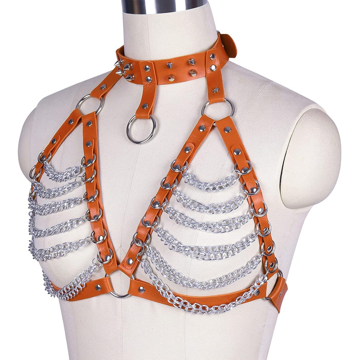 PETMHS Корсет з шкіри для жінок, повне покриття, готичний стиль, помаранчевий колір