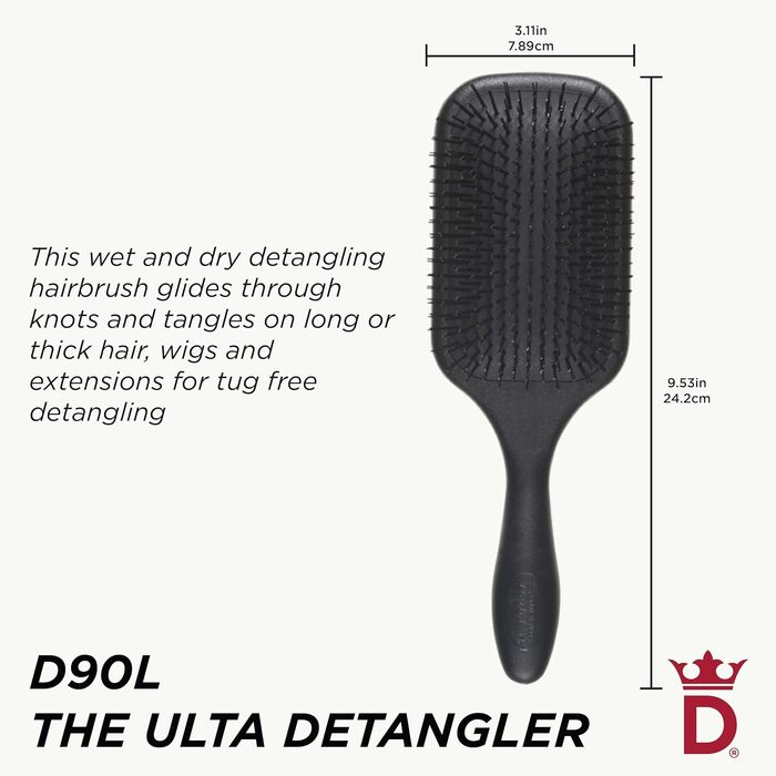 Щітка для розплутування волосся Denman Tangle Tamer Ultra (чорна) для кучерявого та натурального волосся, для вологого та сухого використання, модель D90L