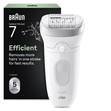 Епілятор Braun Silk-épil 7 7-011 для жінок, водонепроникний Wet&Dry, з широкою насадкою та леді-шавером, білий/сріблястий + 2 аксесуари