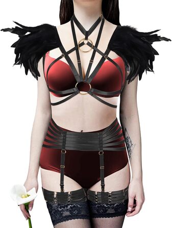 Набір пір'я для жінок PETMHS: корсет, бюстгальтер, клітка, готичний стиль, карнавал, фестувал, костюм (чорний, довгий)