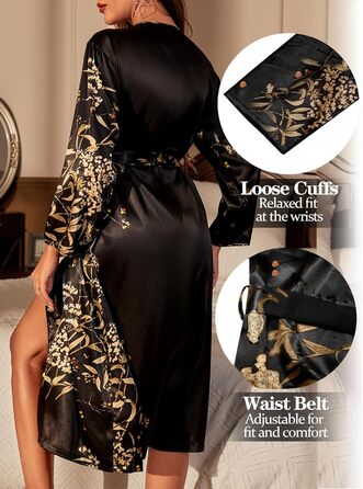 Жіночий халат FEOYA з шовковистого атласу, легкий, довгий, з V-подібним вирізом, для вечірки, весілля, дому, ніжної домашньої атмосфери, чорний