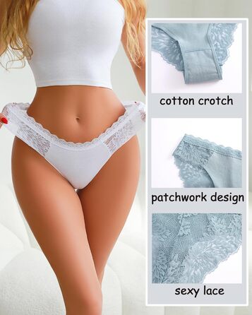 Сексуальні жіночі труси-сліпи з бавовни та мереживом, 5 шт. (Чорний*2, Каштаново-коричневий, Хакі, Білий, Сіро-блакитний), розмір S
