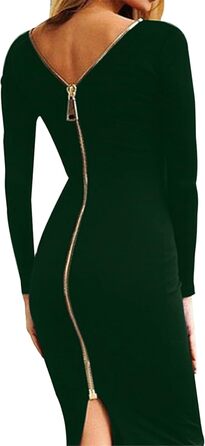 OMZIN: жіноче облягаюче міні-плаття з глибоким вирізом та блискавкою, темно-зелене (XL)