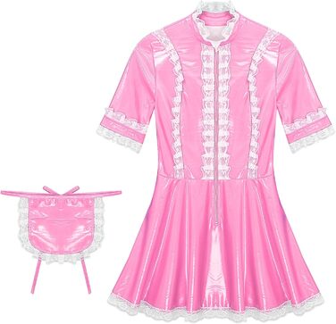 Костюм горничної MSemis: сексуальний набір нижньої білизни з ефектом вологого блиску, готичний стиль, французький дизайн, рожевий колір (L)