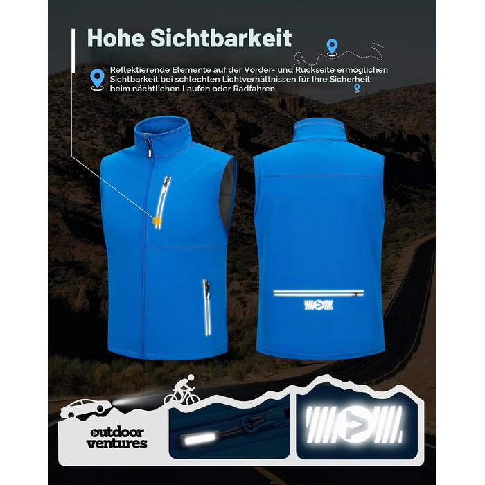Чоловічий жилет Softshell Outdoor Ventures для велосипеда та активного відпочинку, водонепроникний, середній синій (розмір M)