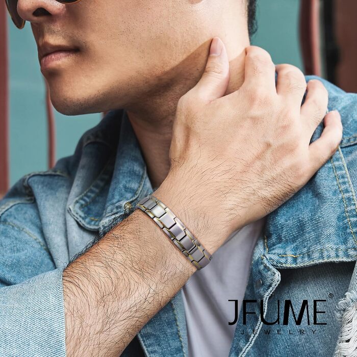 Чоловічий сталевий браслет JFUME, регульований (21,5 см), сріблястий з золотим — подарункова біжутерія для чоловіків