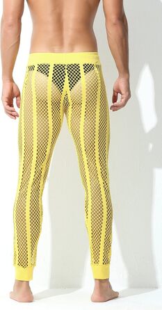 Чоловічі прозорі штани FEOYA з сітки, леггінси, піжама, сексуальна прозора сітка, спортивні шорти, нижня білизна, штани з шнурком (XL, жовтий)