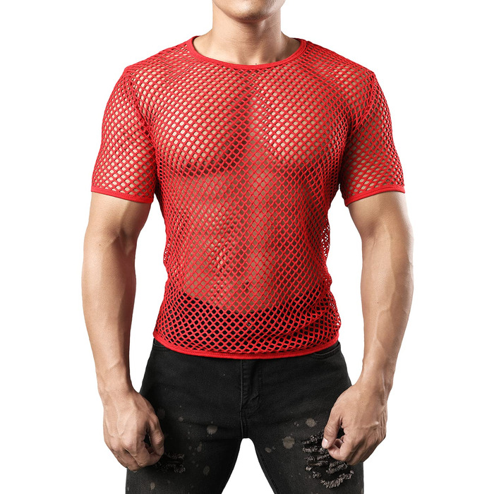 Чоловіча футболка JOGAL з ефектом прозорості, сітчаста, червона, розмір XXL