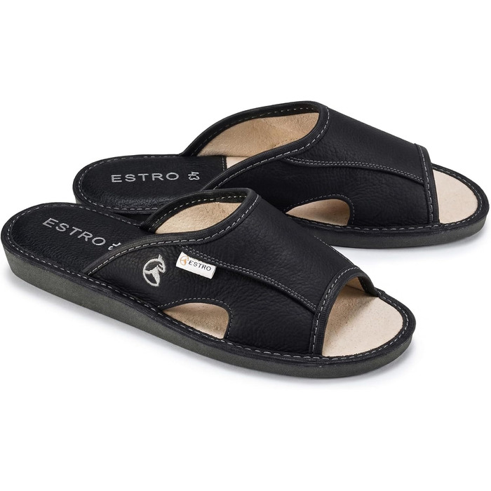 Чоловічі шкіряні домашні капці ESTRO Slipper — легкі пантолети для дому, чорні, розмір 43 EU
