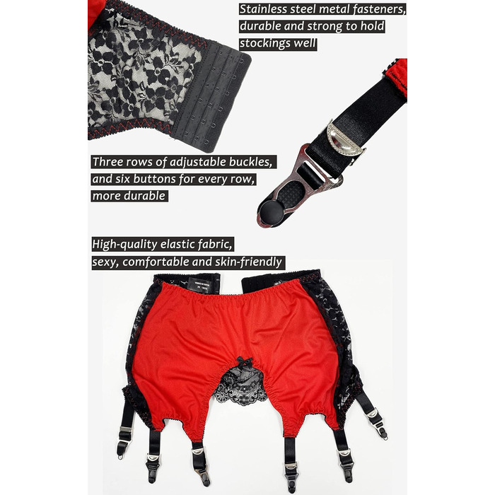 Жіночий корсетний ремінь Klönkee з 6 тримачами, широкі панчошні ремені з квітковим візерунком з мережива, регульовані металеві кліпси, розмір L