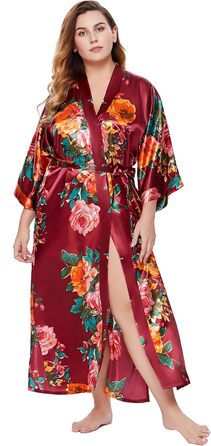 Кимоно-халат BABEYOND великого розміру з квітковим принтом, сатин, великий розмір, для вечірок, бордовий колір