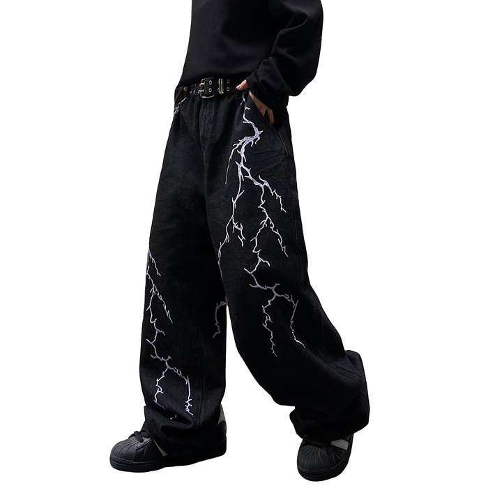 Чоловічі джинси Baggy з вишивкою, широкі штани Denim чорного кольору, розмір M A40