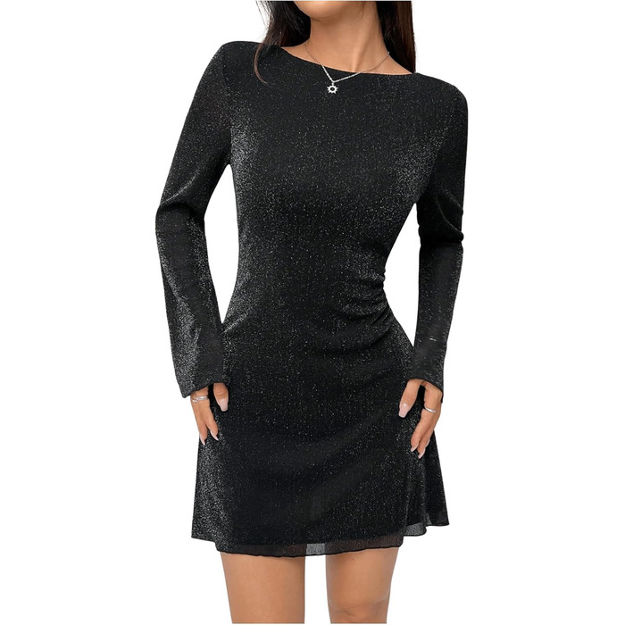 Чорне міні-плаття SweatyRocks з відкритою спиною та довгими рукавами для вечірок