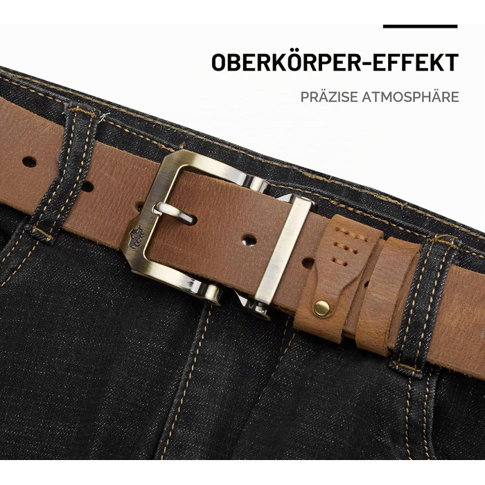 Шкіряний ремінь чоловічий BISON DENIM коричневий, 38 мм, ретро-стиль для джинсів та бізнес-одягу, з металевою пряжкою та подарунковою коробкою (105 см, W71792)