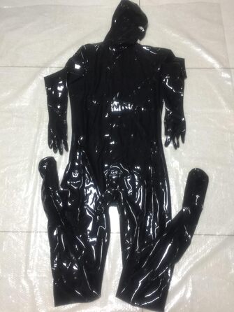 Комбінезон Zentai з латексу MCWJ для чоловіків та жінок (Unisex), чорний, розмір XXL