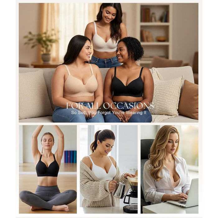 Натільний пуш-ап бюстгальтер для жінок без кісточок, бездротовий, з м'якою підтримкою, двошаровий чашечка, звичайні та великі розміри, V-подібний виріз, міцний бюстгальтер, чорний, S