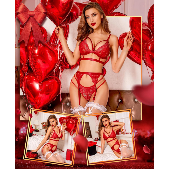 RLOVE: Сексуальний боді-піжама з тедді, бавовна, з поясом, чорний/червоний (M)