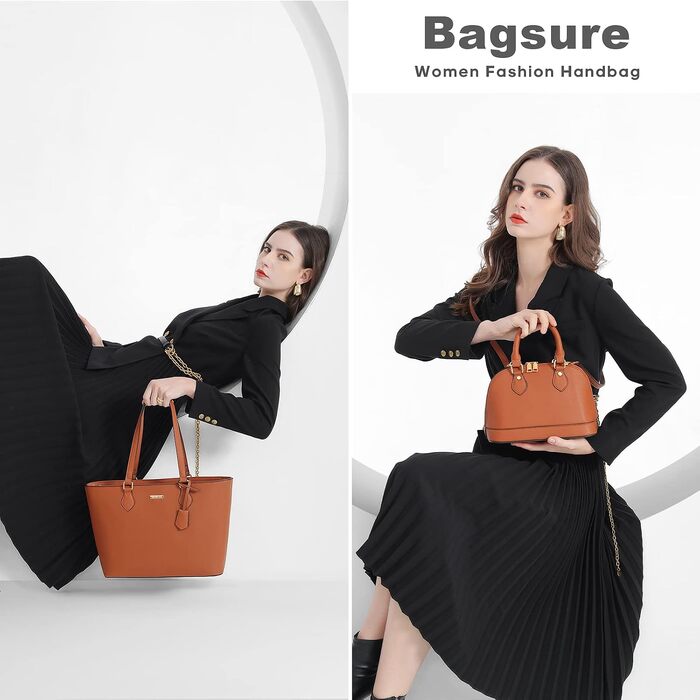 Жіночий набір сумок Bagsure 4-в-1: елегантна сумка на плече, велика сумка-шопер з блискавкою для офісу, навчання та подорожей (Коричневий)