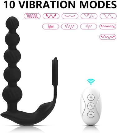 Анальні вібратори для чоловіків NAIXBTY з простатичним масажером, кільцем для пеніса та анальними кульками. 10 режимів вібрації, Butt Plug, секс-іграшки для чоловіків
