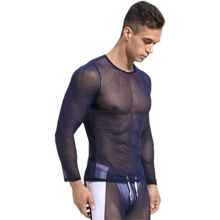 Чоловіча сітчаста футболка з прозорим дизайном, спортивна, для фітнесу, блакитна