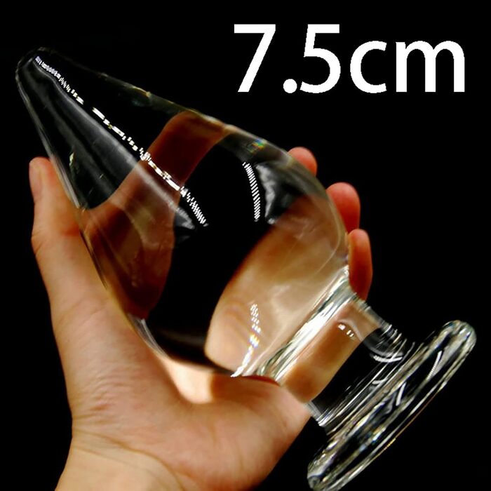 Анальний плаг Kugel з скла XXL з присоском, 7.5 см, кришталево чистий, для жінок та чоловіків