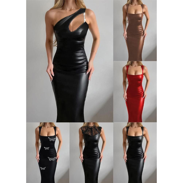 Сукня Onsoyours з еластичної шкіри (штучної) - чорна, розмір XL. Сукня-олівець, bodycon, без спинки, міді, для вечірок та клубів, з PU шкіри.