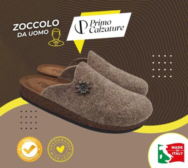 Зимові домашні капці Alpine Clogs з вареної вовни, теплі тірольські пантолети унісекс, 100% Made in Italy, колір Taupe, розмір 46 EU
