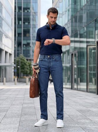 Чоловічі джинси Runcati Slim Fit з бавовни та стрейч, однотонні сині штани для повсякденного та ділового стилю, 34W / 32L
