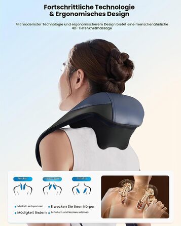 Масажер для шиї та плечей COMFIER 2026 з 4D Shiatsu, бездротовий глибокий масажер з графенним підігрівом для спини, темно-синій