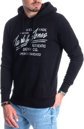 Чоловічий худі Jack & Jones з логотипом, чорний (розмір XL)