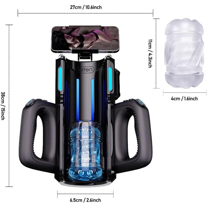 Електричний мастурбатор Leten Cannon King Pro з тримачем для телефону, 2 насадки, подвійні ручки, голосове управління та 10 режимів вібрації. Іграшка для чоловіків